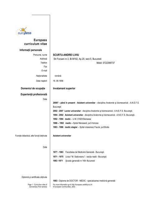 Europass curriculum vitae - UNEFS Bucuresti