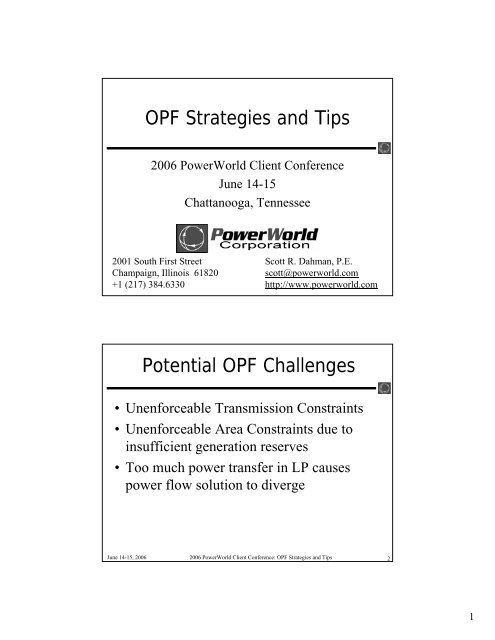 OPF Studies: Strategies and Tips - PowerWorld