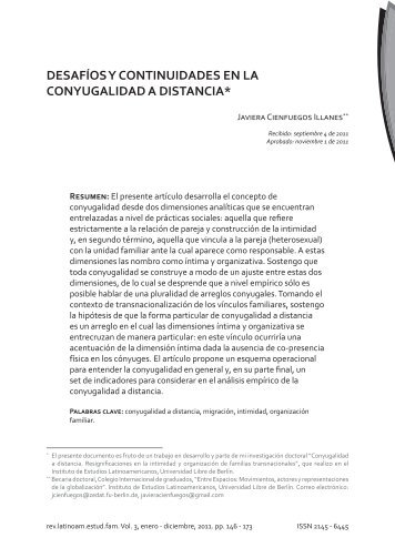 desafÃ­os y continuidades en la conyugalidad a distancia - Revista ...