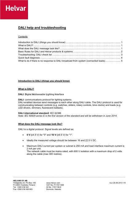 DALI help and troubleshooting - Helvar