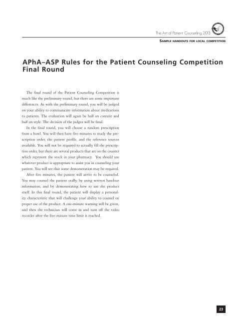 the art counseling of patient - American Pharmacists Association