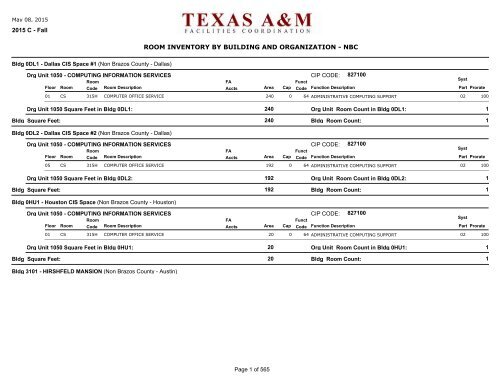 room inventory by building and organization - Office of Facilities ...