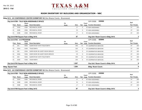 room inventory by building and organization - Office of Facilities ...