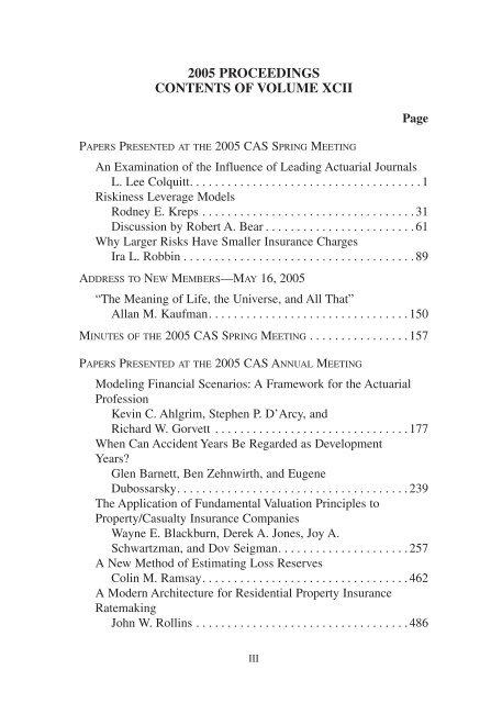 PROCEEDINGS May 15, 16, 17, 18, 2005 - Casualty Actuarial Society