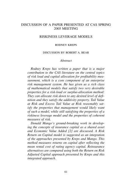 PROCEEDINGS May 15, 16, 17, 18, 2005 - Casualty Actuarial Society