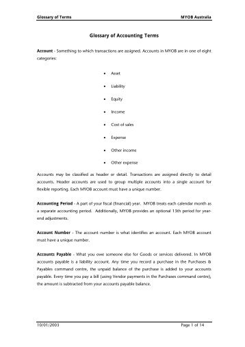 MYOB - Glossary of Accounting Terms