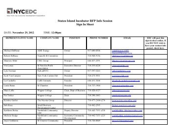 Staten Island Incubator RFP Info Session Sign In Sheet - NYCEDC