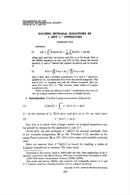 C. Fox Solving integral equations by L and L(-1 ... - Fuchs-braun.com