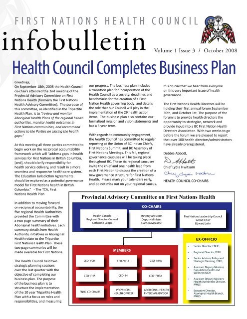 FNHC Infobulletin Volume 1 Issue 3 | October 2008 - First Nations ...