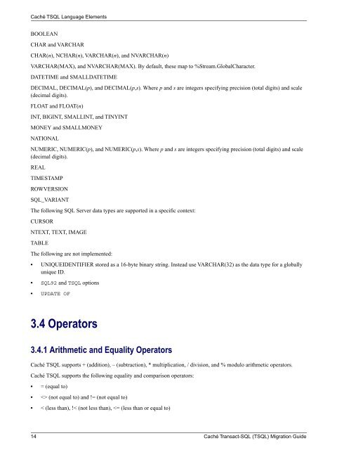 Caché Transact-SQL (TSQL) Migration Guide - InterSystems ...