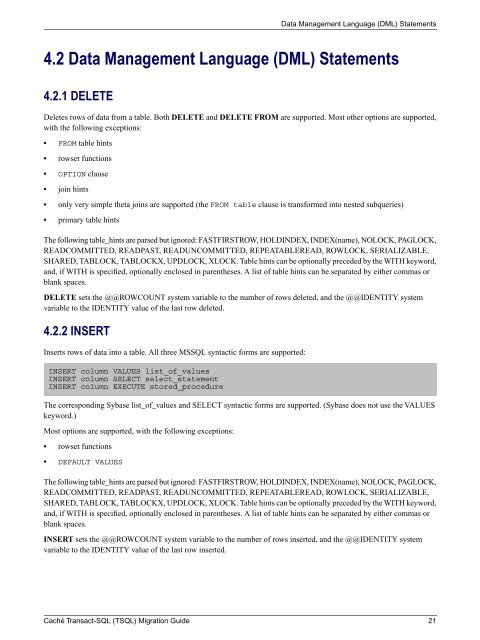 Caché Transact-SQL (TSQL) Migration Guide - InterSystems ...