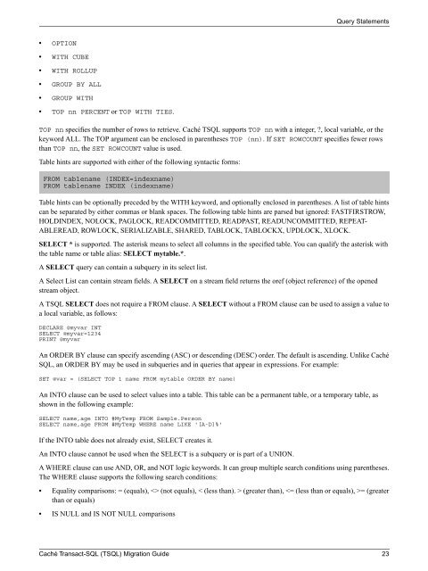 Caché Transact-SQL (TSQL) Migration Guide - InterSystems ...