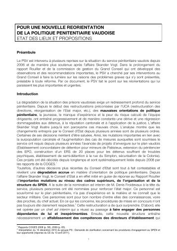 Etat des lieux et propositions - Cesla Amarelle