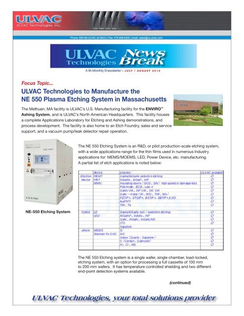 News Break - ULVAC Technologies