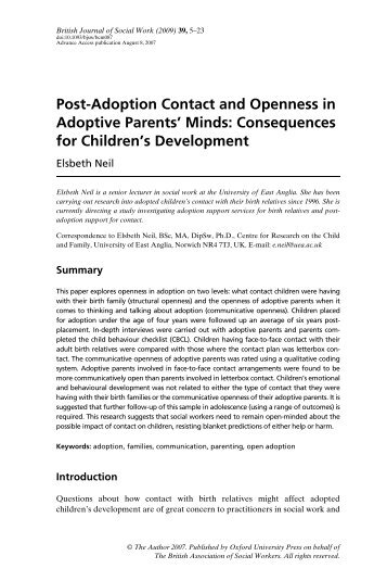Post-Adoption Contact and Openness in Adoptive Parents' Minds ...