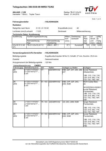 Teilegutachten 366-0330-09-WIRD-TG/N2 - T-Bull Wheels