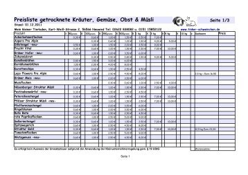 Preisliste getrocknete Kräuter, Gemüse, Obst ... - Tinker-Schweinchen