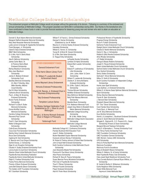 Methodist College AnnuAl RepoRt 2005 - Methodist University