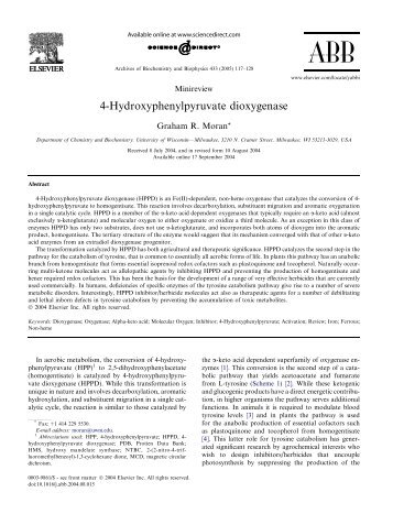 4-Hydroxyphenylpyruvate dioxygenase - Chemistry and Biochemistry