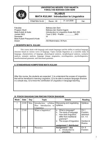 SILABUS MATA KULIAH : Introduction to Linguistics