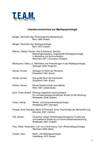 Literaturliste zur Marktpsychologie - TEAM Team fÃ¼r effiziente ...