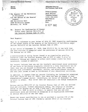 UC Regents IRS 501 (c) (3) letters - Support UCSF