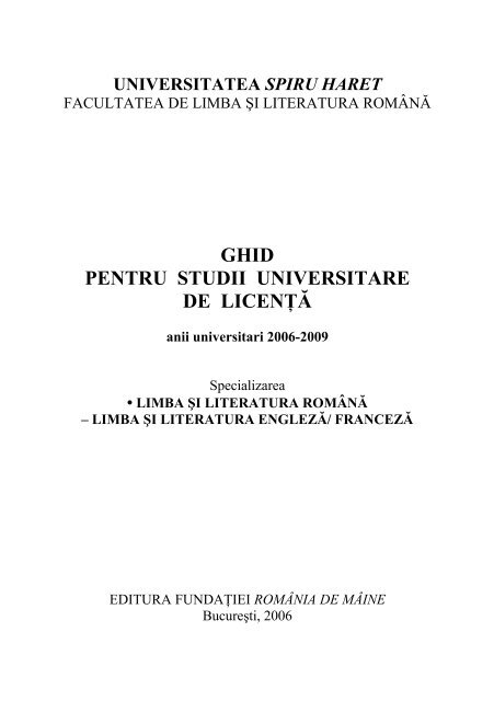 Facultatea De Limba Aÿi Literatura Roma Naƒ Universitatea Spiru