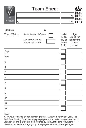 Team Sheet 2011 - Ecb