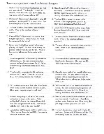 Equation Word Problems Worksheet 7th Grade  pre algebra word problemspre problems worksheet 