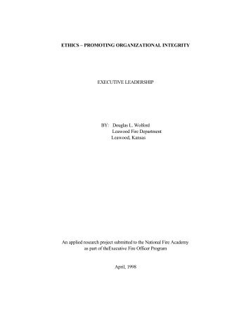 Ethics--Promoting Organizational Integrity - US Fire Administration