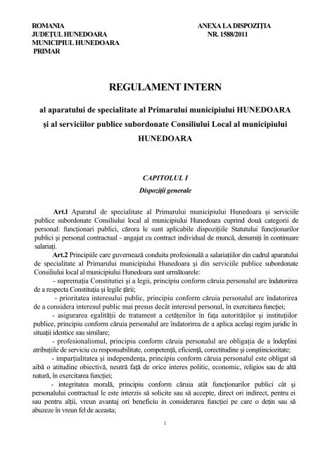 Regulament intern Primarie 2011.pdf - Primaria Municipiului ...