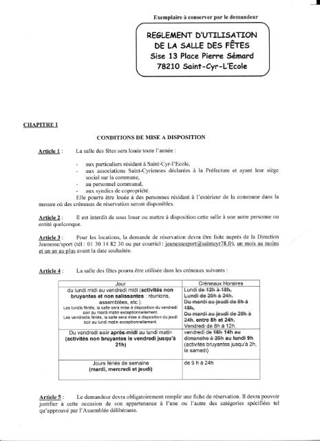 REGLEMENT D'UTILTSATION DE LA 5ALLE DEs TÃTES Sise 13 ...