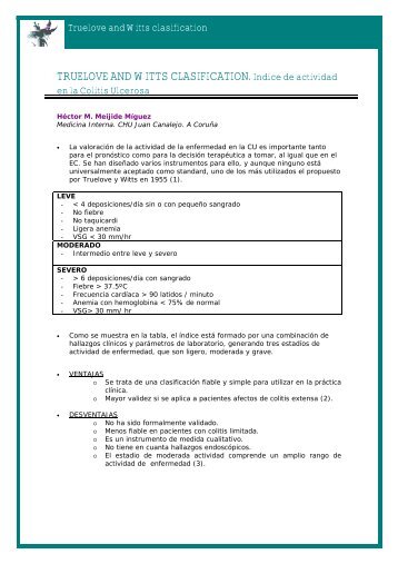 Truelove and Witts clasification. Ãndice de actividad en la Colitis ...