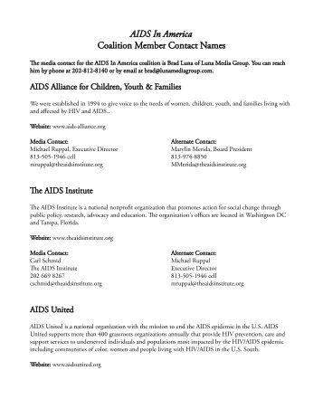 AIDS In America Coalition Member Contact Names - The AIDS Institute