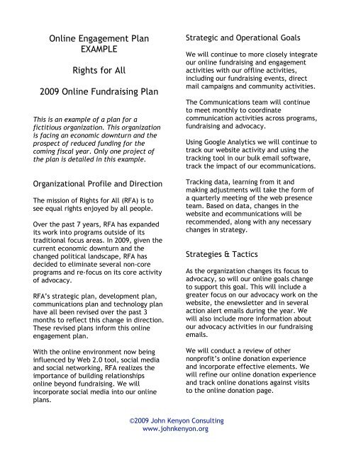 Online Engagement Plan EXAMPLE Rights for All 2009 Online ...