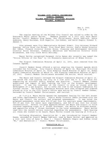 May 2, 2001 City Council Minutes - City of Willmar