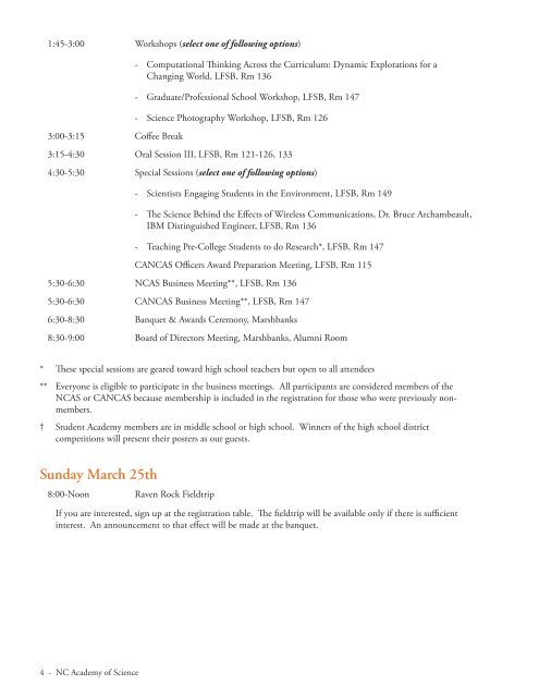 Schedule and Program - North Carolina Academy of Science