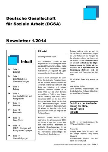 Deutsche Gesellschaft für Soziale Arbeit (DGSA) Newsletter 1/2014