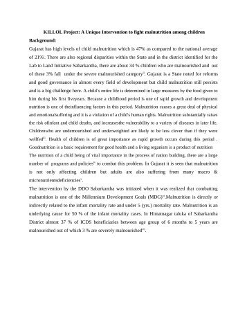 A Unique Intervention to fight malnutrition among children ... - Diksha
