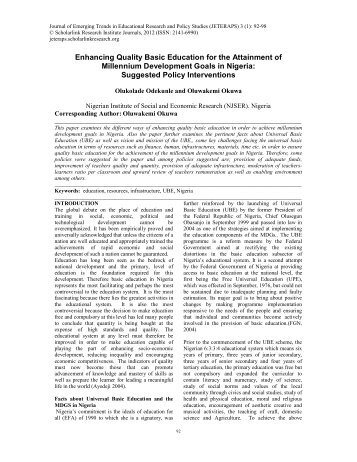 Enhancing Quality Basic Education for the Attainment of - Journal of ...