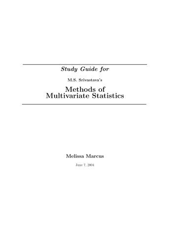 Methods of Multivariate Statistics - University of Toronto