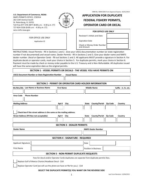 application for duplicate federal fishery permits - Southeast Regional ...