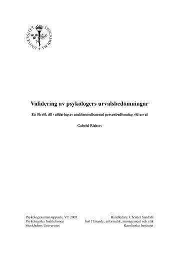 Validering av psykologers urvalsbedÃƒÂ¶mningar - Stockholms universitet