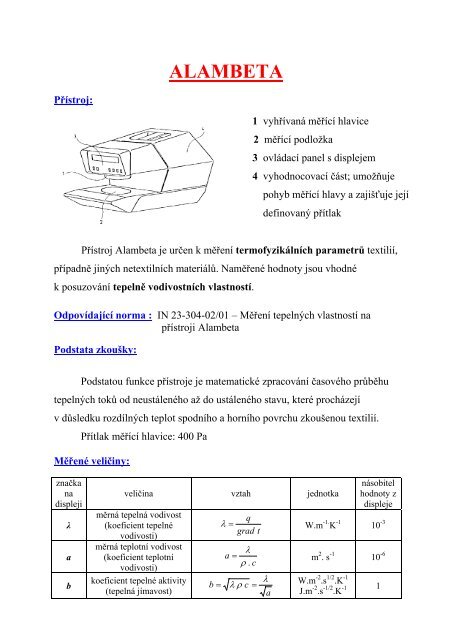 Propustnost tepla - Alambeta