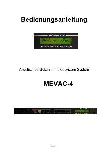 Bedienungsanleitung MEVAC-4 - Monacor