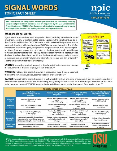 Signal Words - National Pesticide Information Center - Oregon State ...