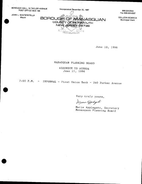 Manasquan Planning Board 1996D Meeting Minutes