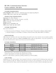 EE 430: Communications Systems Course Syllabus: Fall 2010