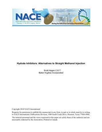 Hydrate Inhibitors Alternatives - NACE Calgary
