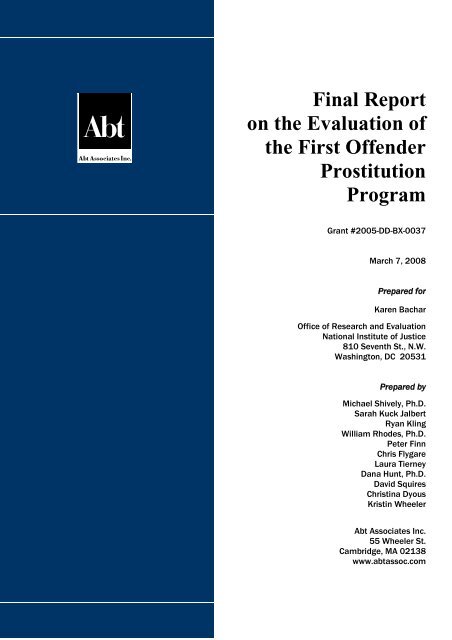 Final Report Evaluation of the First Offender Prostitution Program